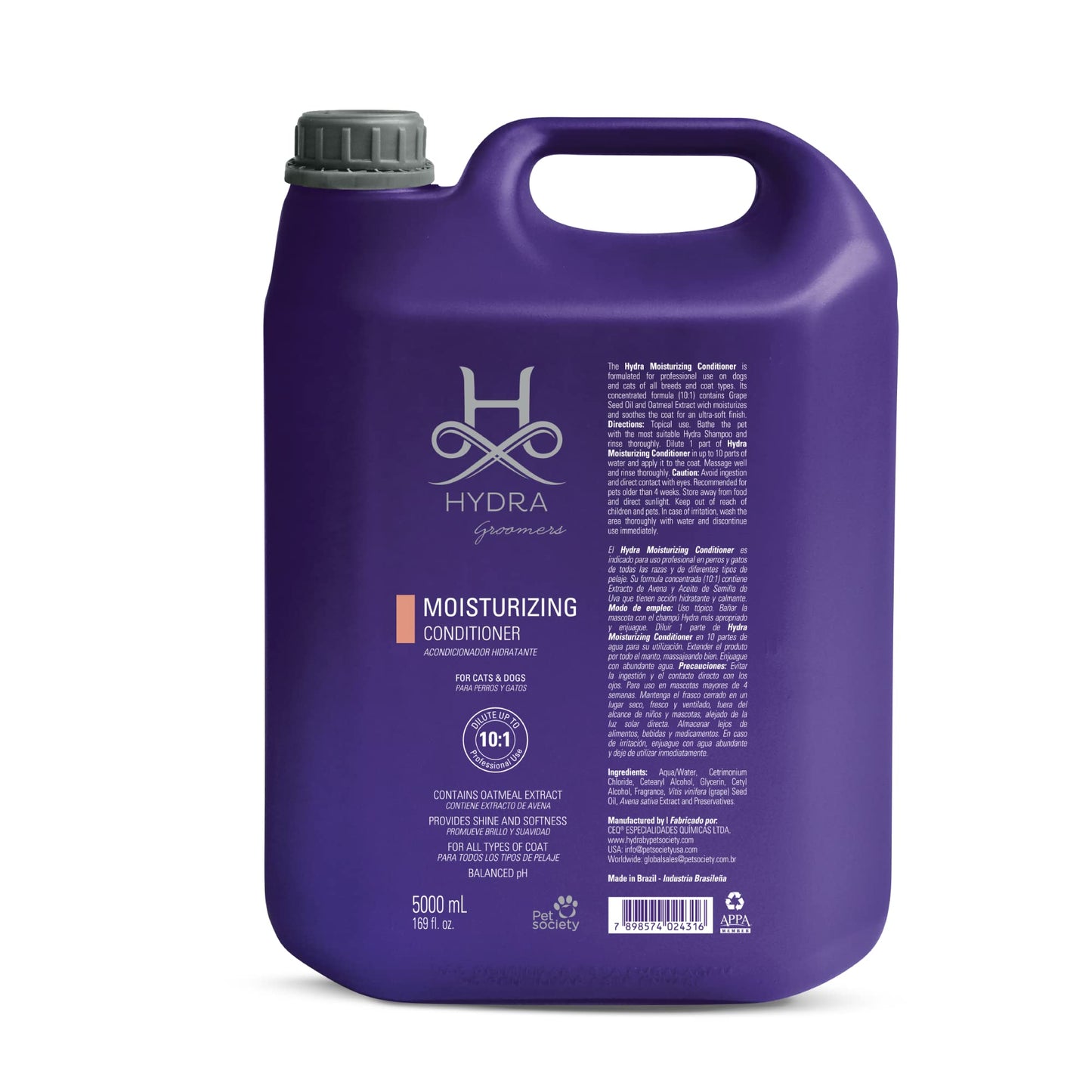 Hydra Professional Moisturizing Dog Conditioner, Oatmeal Hair Conditioner for Dogs and Cats, Suitable for All Breeds and Coat Types, Promotes Shine