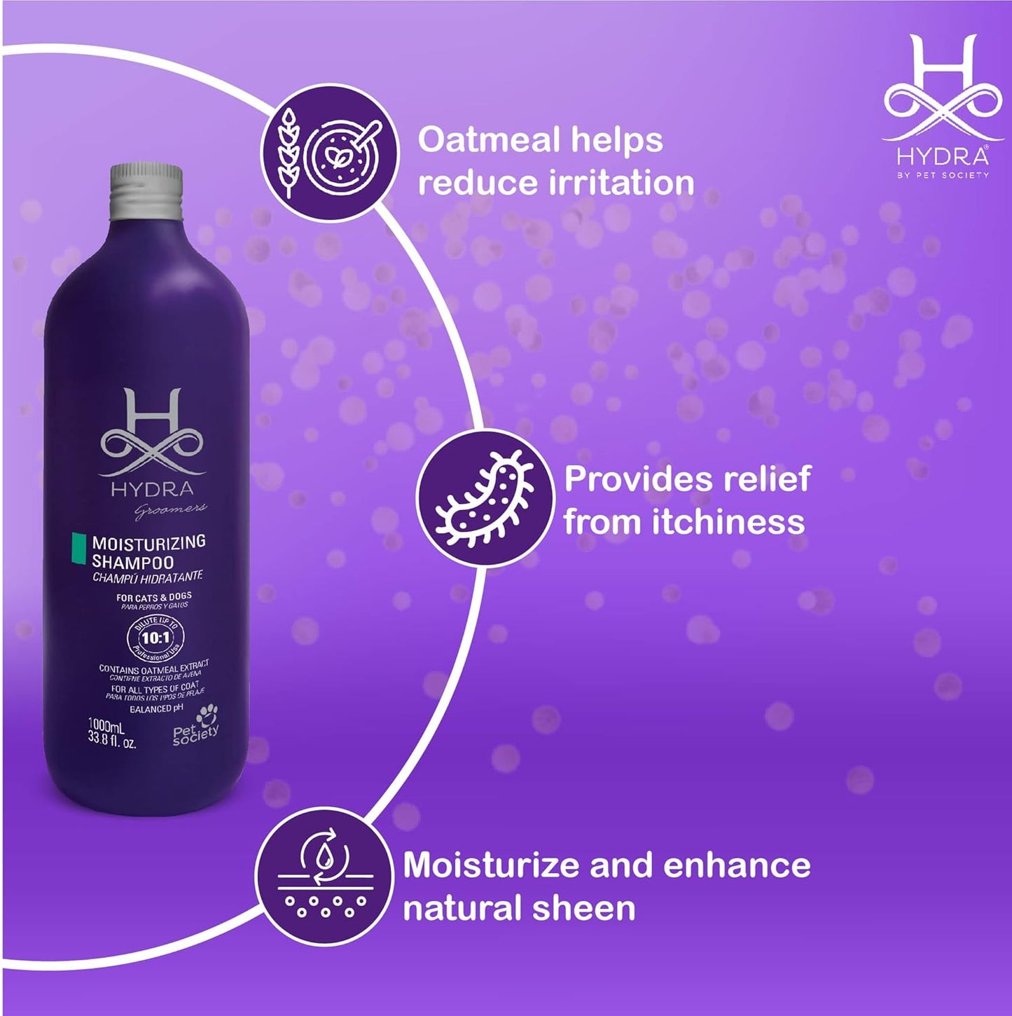 Hydra Professional Moisturizing Dog Shampoo, Oatmeal Bath for Dogs and Cats, Pet Wash for All Breeds and Coat Types, Promotes Healthy Skin and Coats