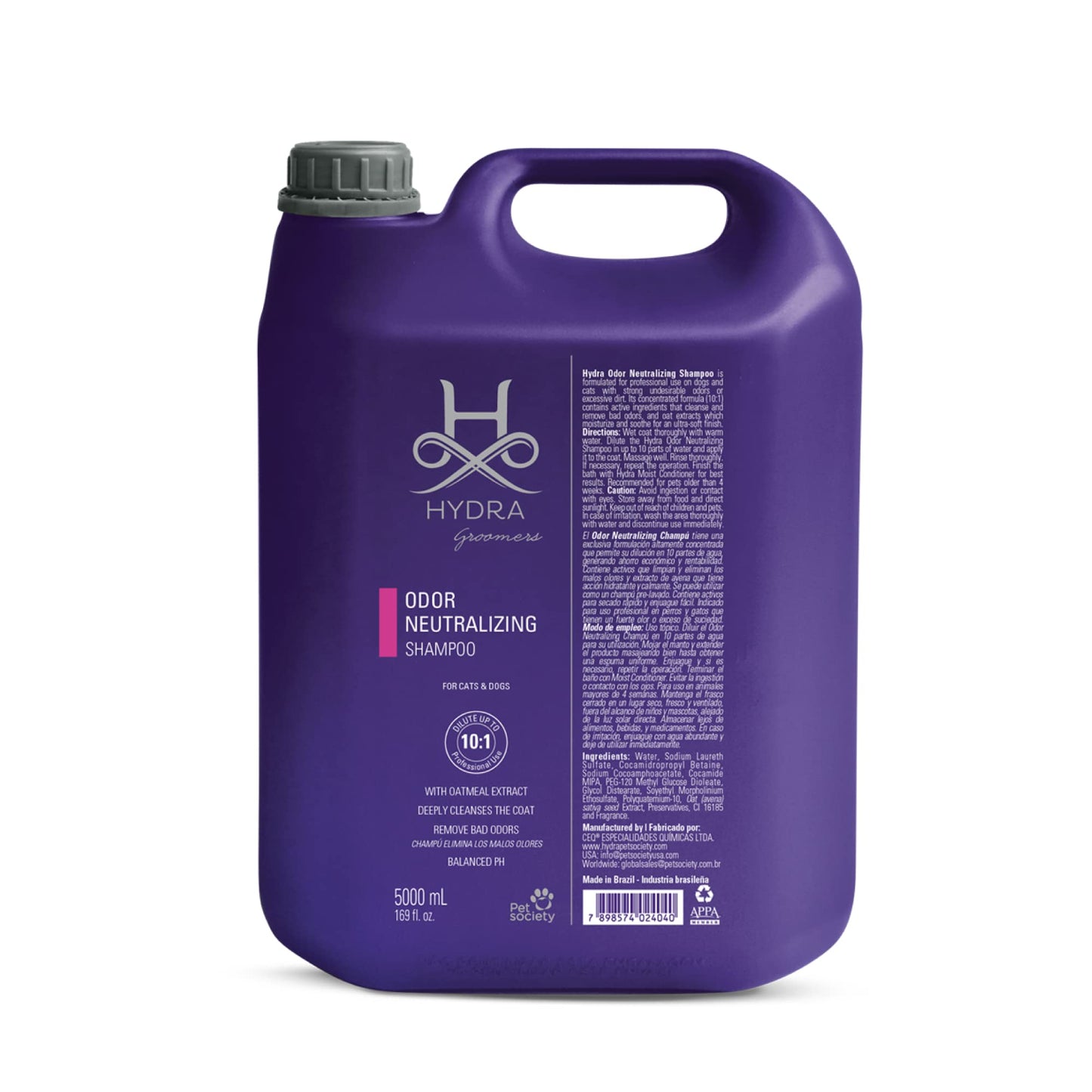 Hydra Professional Odor Neutralizing Shampoo for Dogs and Cats, Pet Shampoo for Removing Odor, Suitable for All Breeds and Hair Types