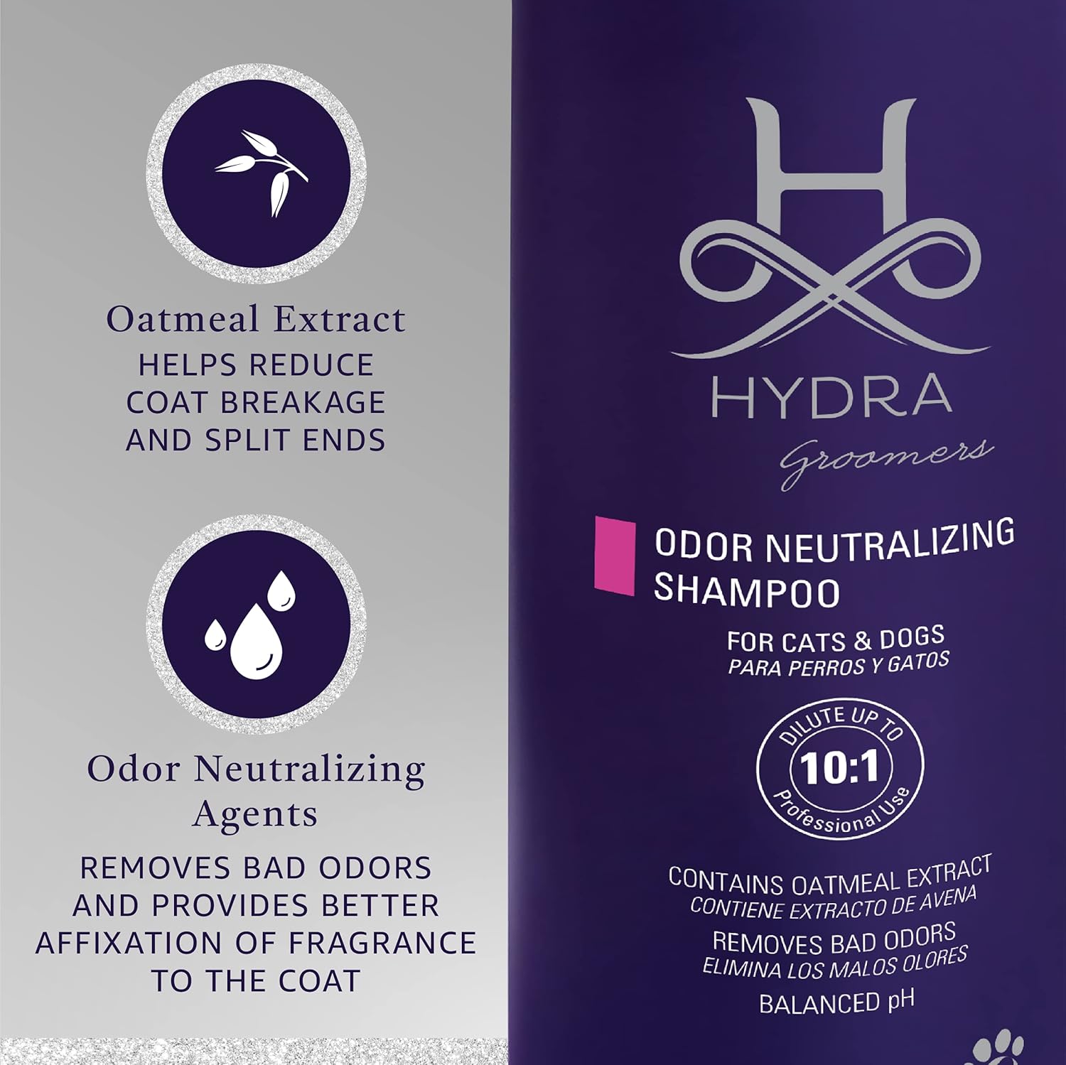 Hydra Professional Odor Neutralizing Shampoo for Dogs and Cats, Pet Shampoo for Removing Odor, Suitable for All Breeds and Hair Types