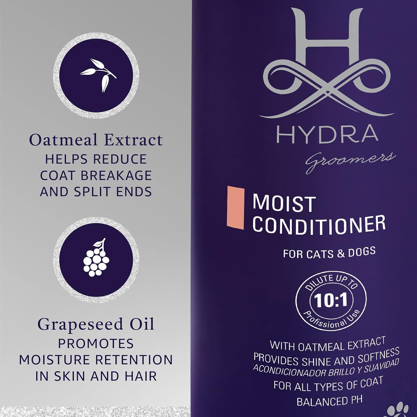 Hydra Professional Moisturizing Dog Conditioner, Oatmeal Hair Conditioner for Dogs and Cats, Suitable for All Breeds and Coat Types, Promotes Shine