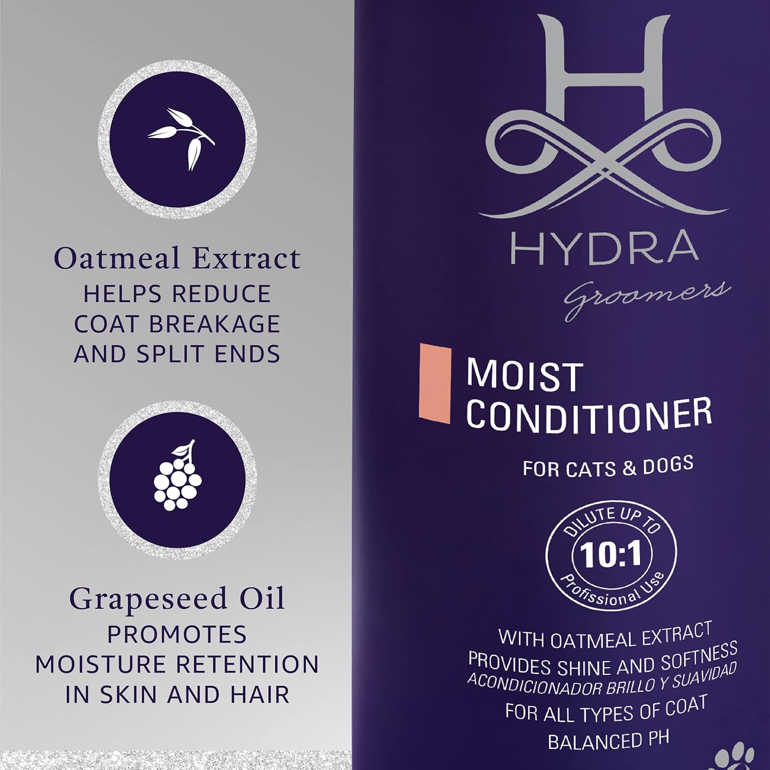 Hydra Professional Moisturizing Dog Conditioner, Oatmeal Hair Conditioner for Dogs and Cats, Suitable for All Breeds and Coat Types, Promotes Shine