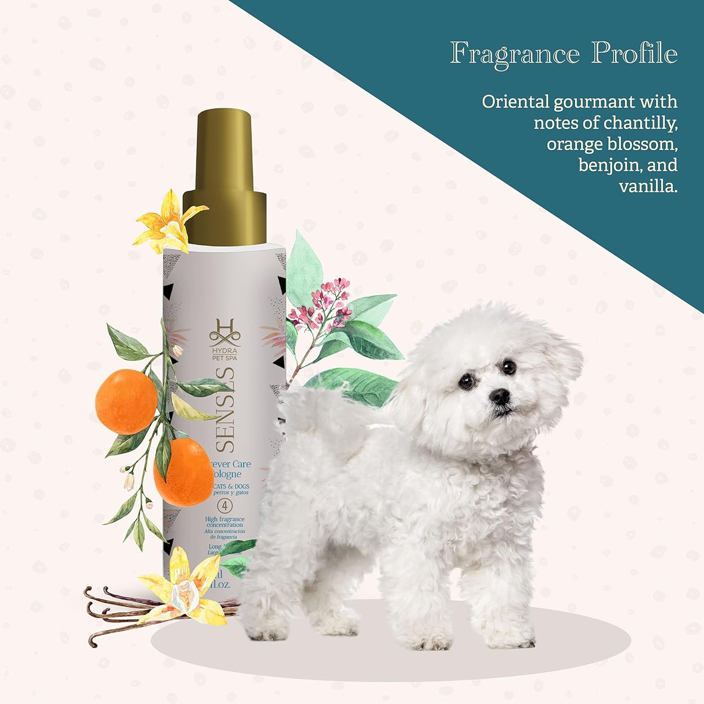 Hydra Senses Forever Care Cologne, Finishing Cologne for Dogs and Cats, Pet Grooming Spray, 4.05 Ounces