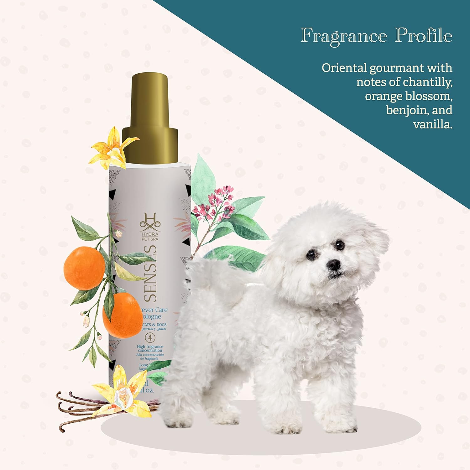 Hydra Senses Forever Care Cologne, Finishing Cologne for Dogs and Cats, Pet Grooming Spray, 4.05 Ounces